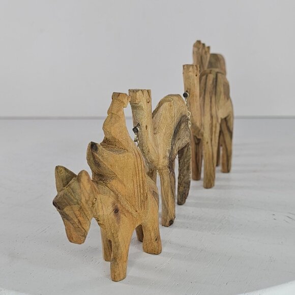 Vintage Wooden Camel Train Figurines With Rider & Donkey Olive Wood Nativity - Picture 4 of 8